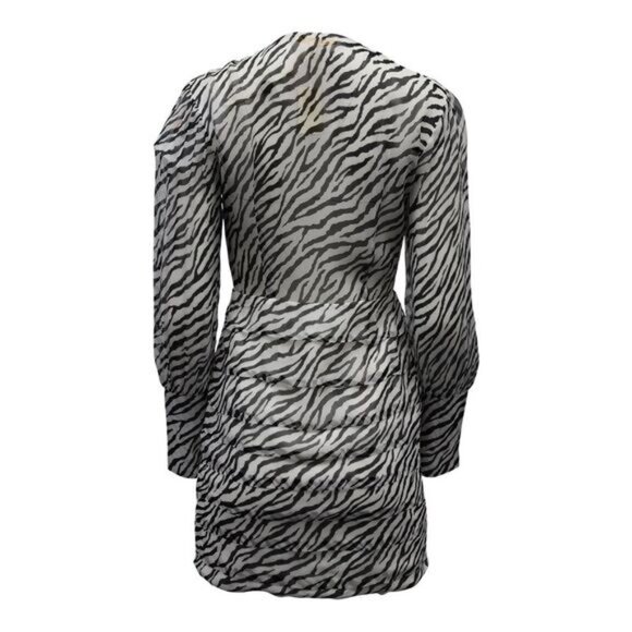 NWT Maje Zebra-Print Mini Dress, Ruched Detail , Size: 34 French/XS - Picture 5 of 8